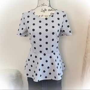 💕Adorable White with Black Polkadot Peplum Top💕